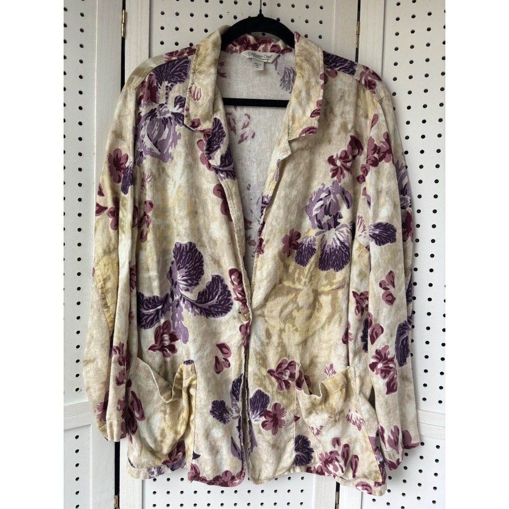 Coldwater Creek Linen Viscose Blend One Button Blazer Jacket Floral Women's 1X